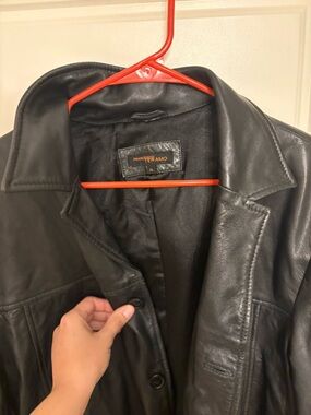 Francisco Teramo Black Leather Button-Up Jacket